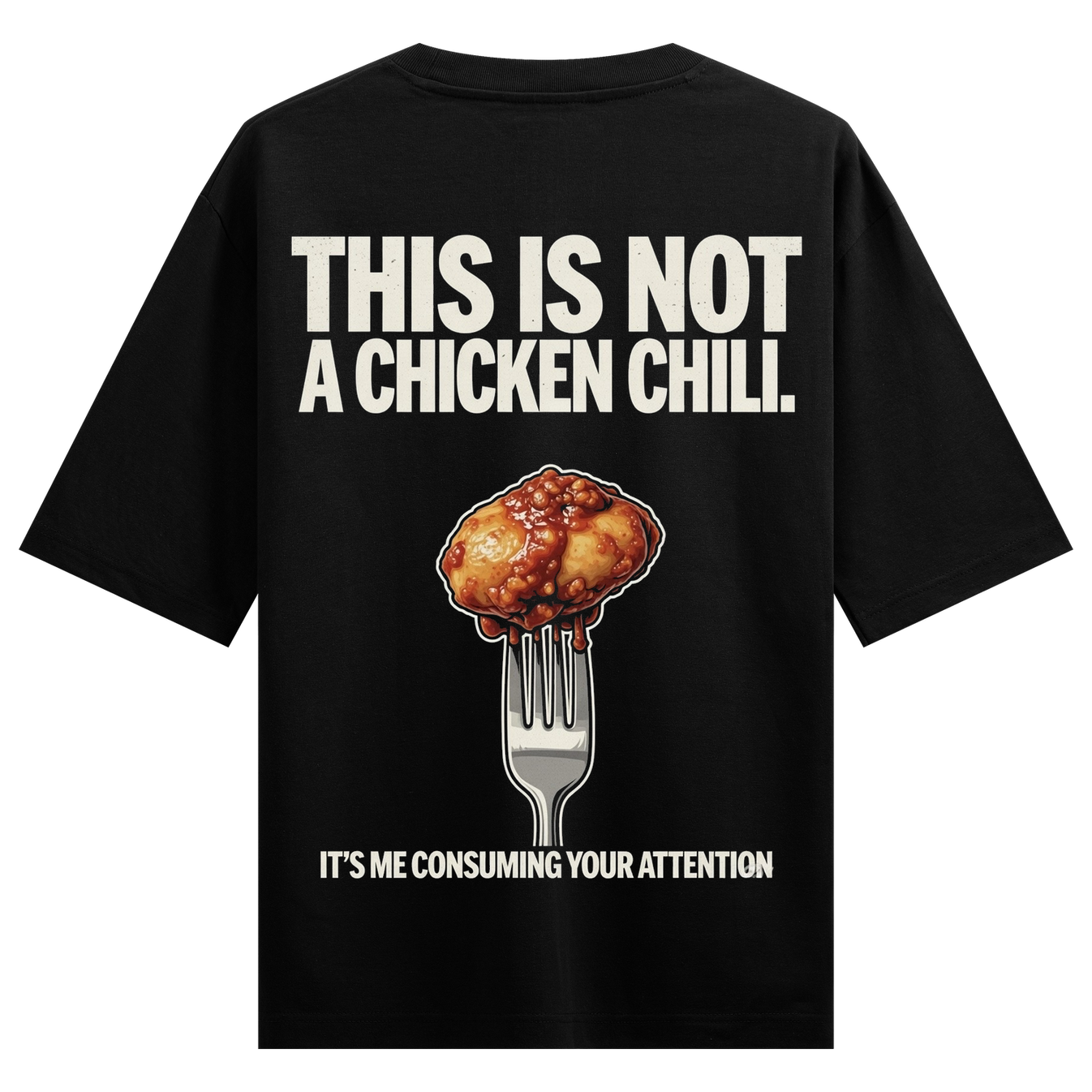 Attention Seeking Oversized T-Shirt by PRDGY — humorous design of a food item on a fork, quirky design