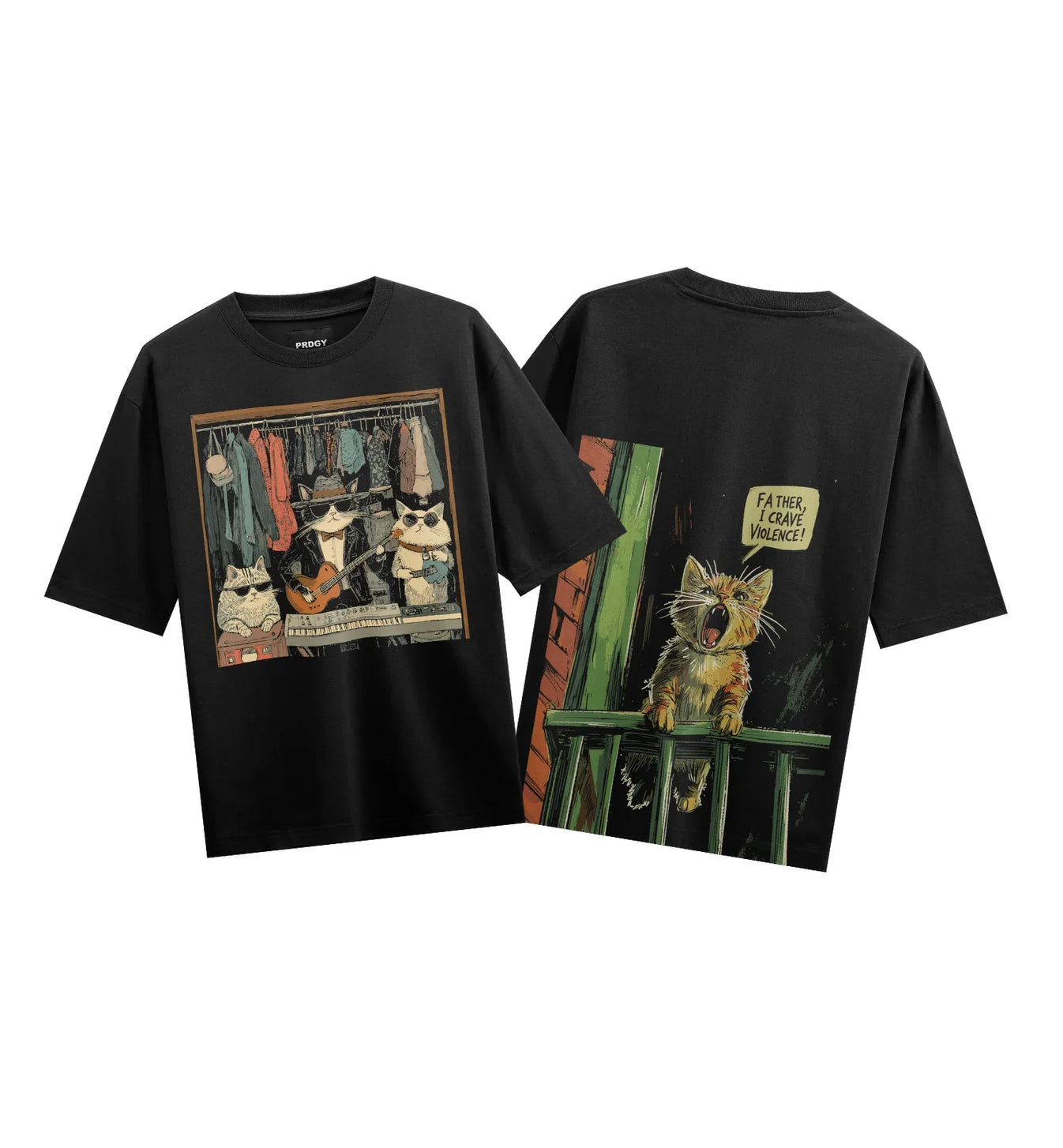 FATHER I CRAVE VIOLENCE! artwork on PRDGY oversized t-shirt