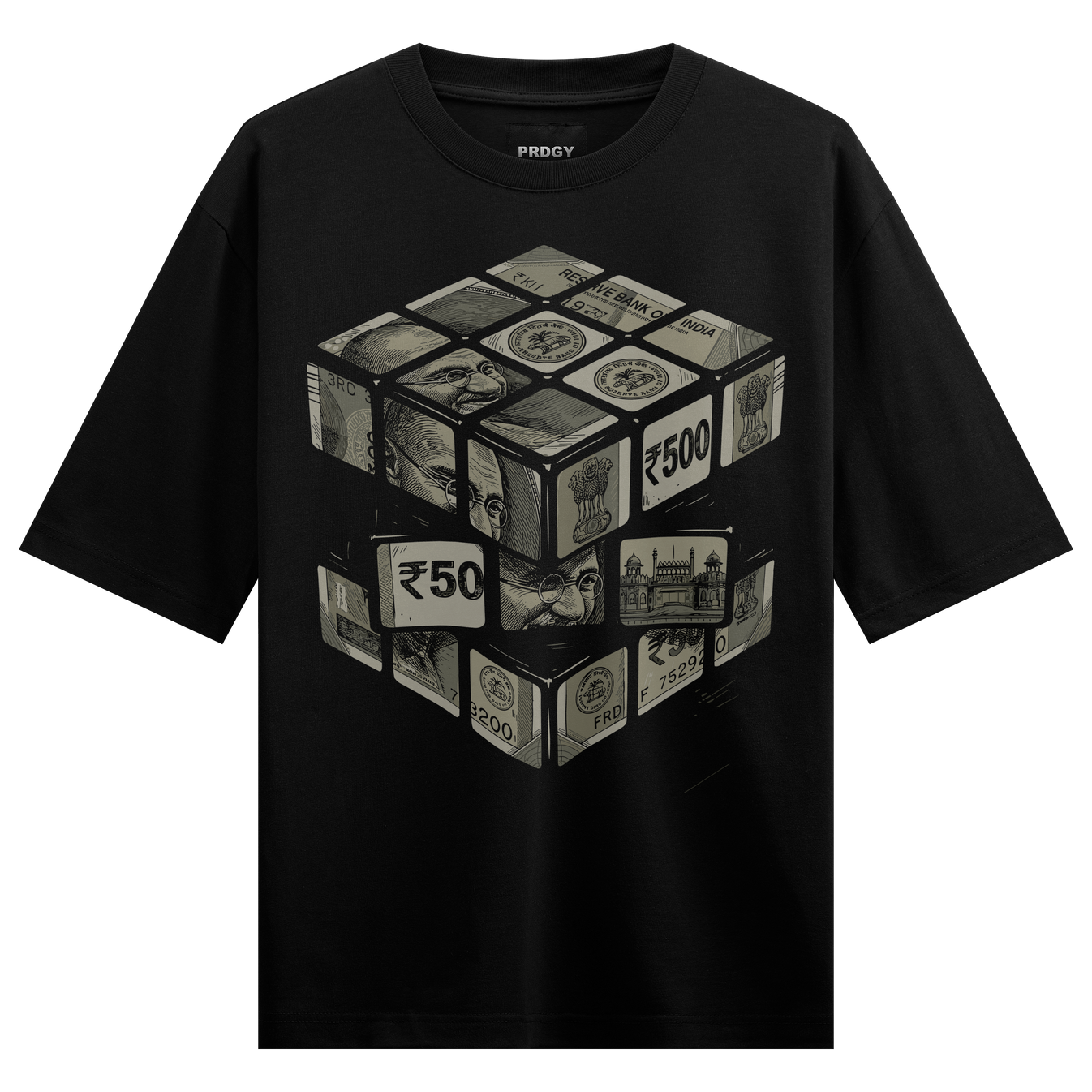 Rubic Paisa Oversized T-Shirt by PRDGY — A vibrant paisley pattern symbolizing wealth, desi design