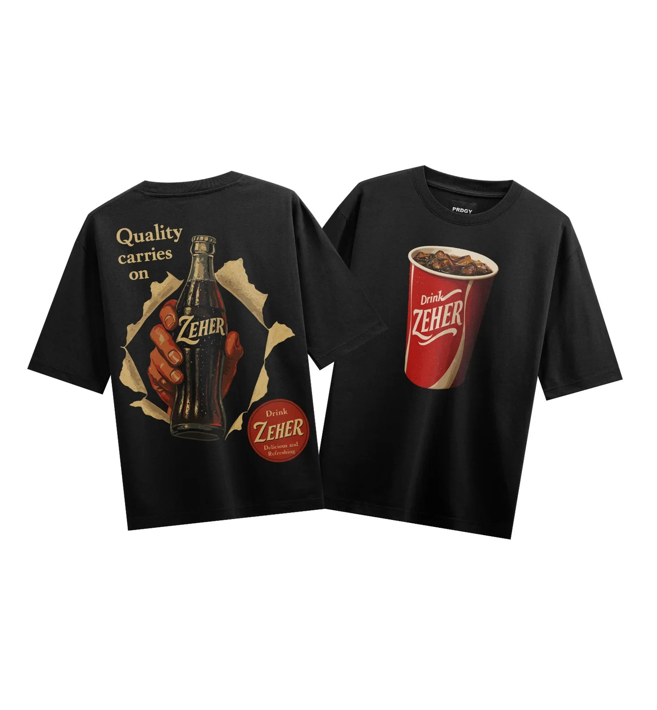 Soda artwork on PRDGY oversized t-shirt