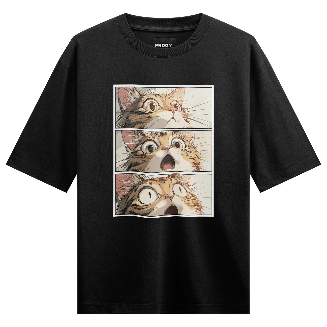 Funny Cat artwork on PRDGY oversized t-shirt