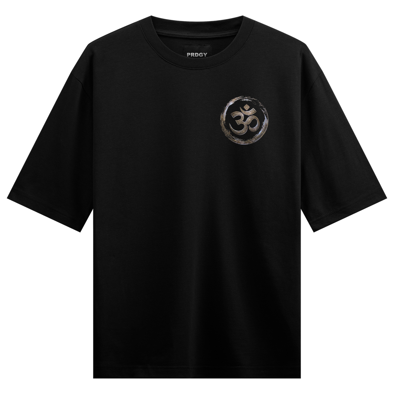 Om Within Oversized T-Shirt by PRDGY — Minimalist Om symbol with metallic embossed design, spiritual design