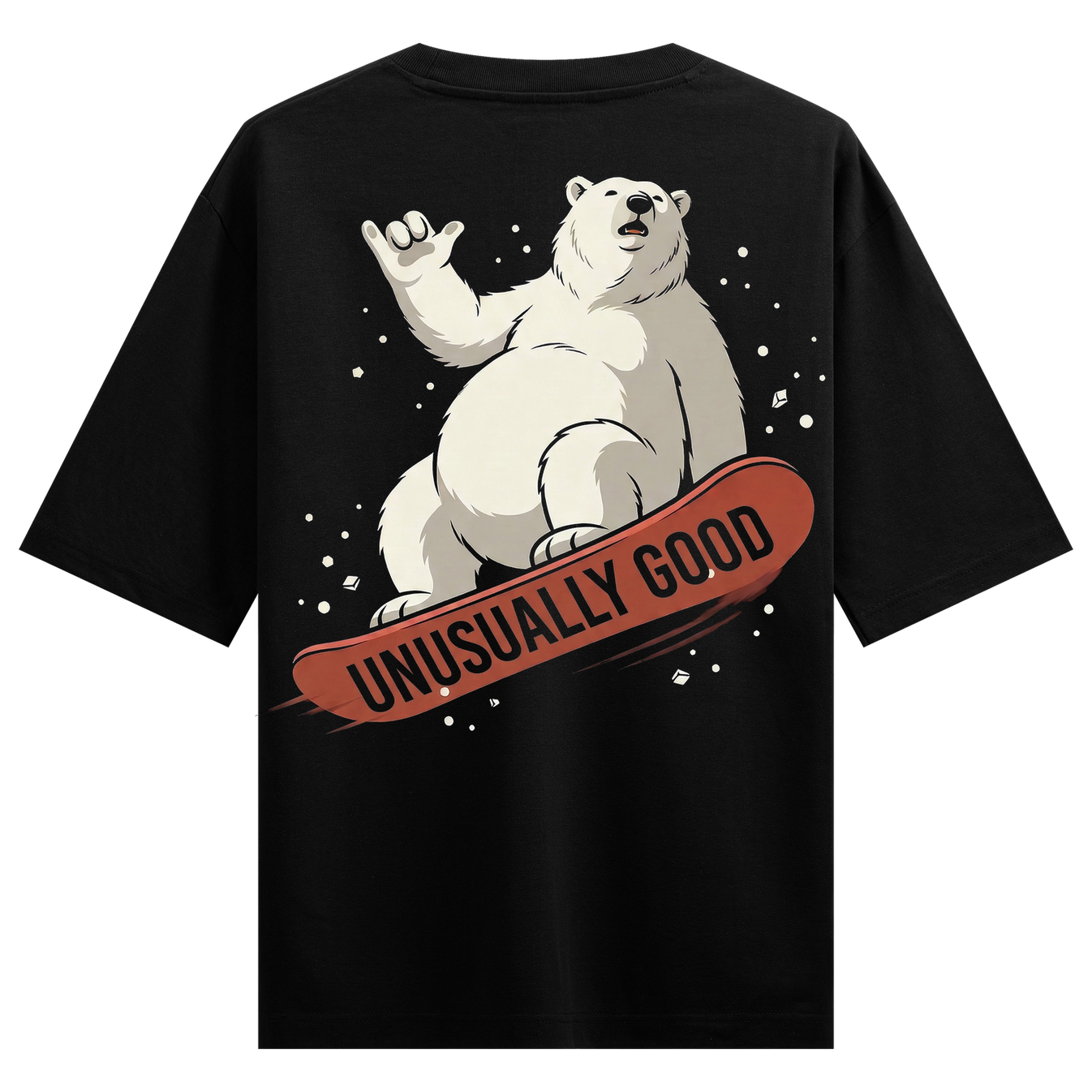 Polar Vibes Oversized T-Shirt by PRDGY — playful polar bear snowboarding graphic, animal design