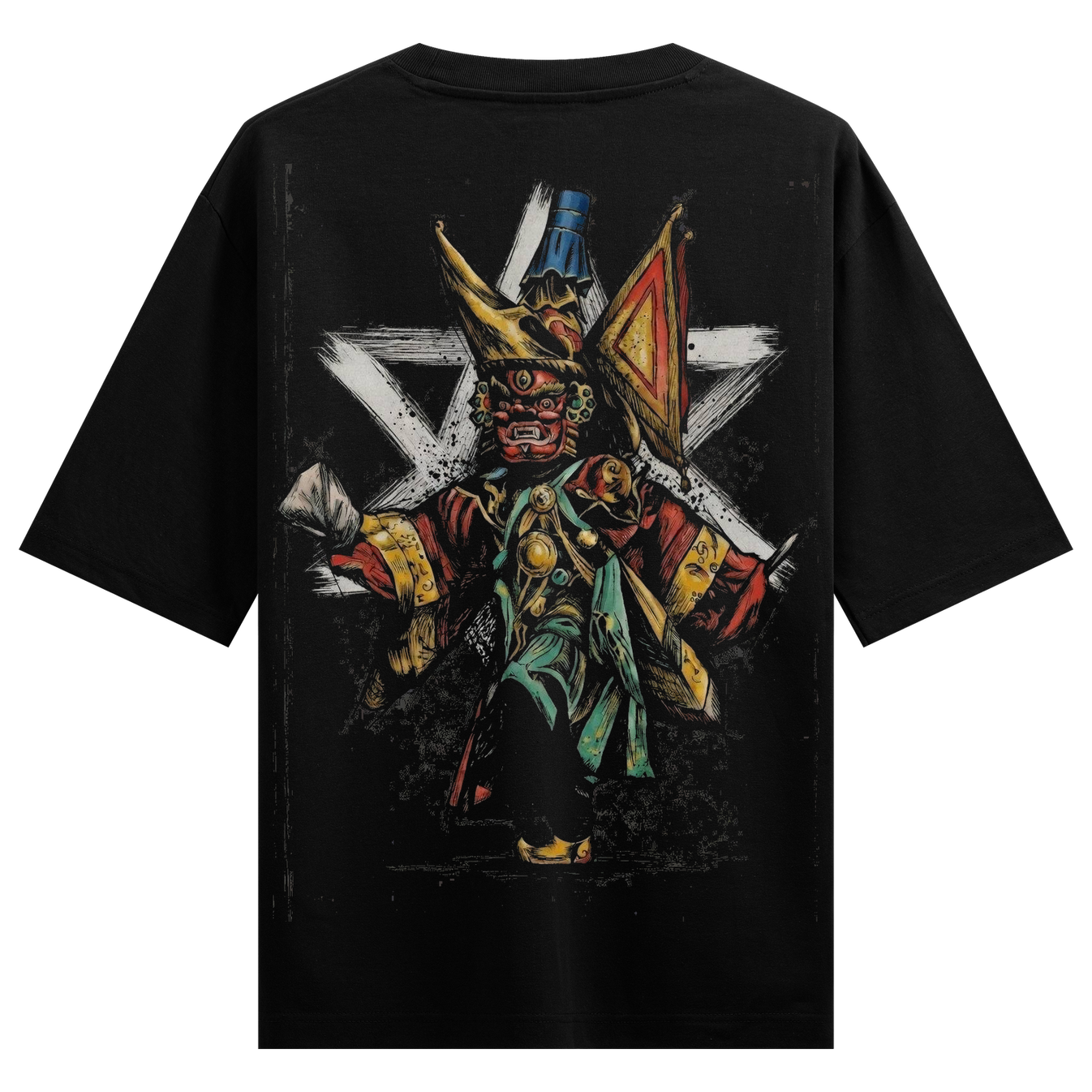 I Don’t Need Approval Oversized T-Shirt by PRDGY — Illustration of a vibrant deity against a geometric background, spiritual
