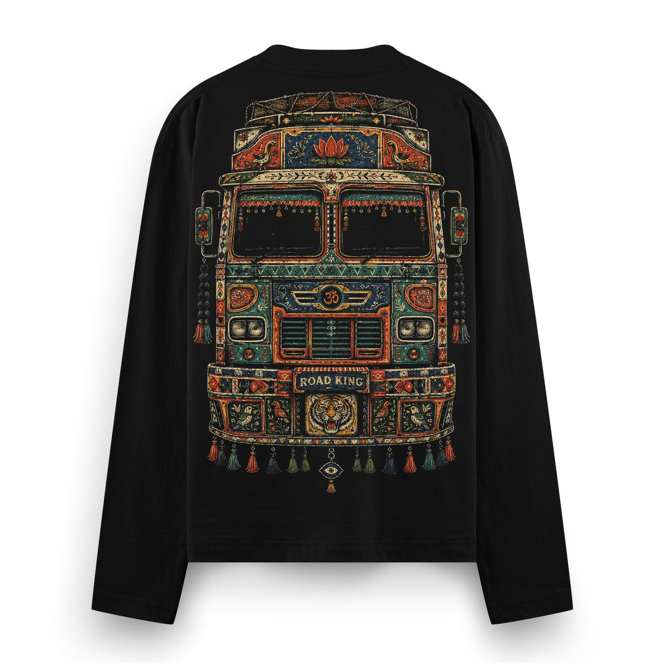 Road King Oversized T-Shirt by PRDGY — Indian truck artwork featuring a tiger and floral motifs, cultural design