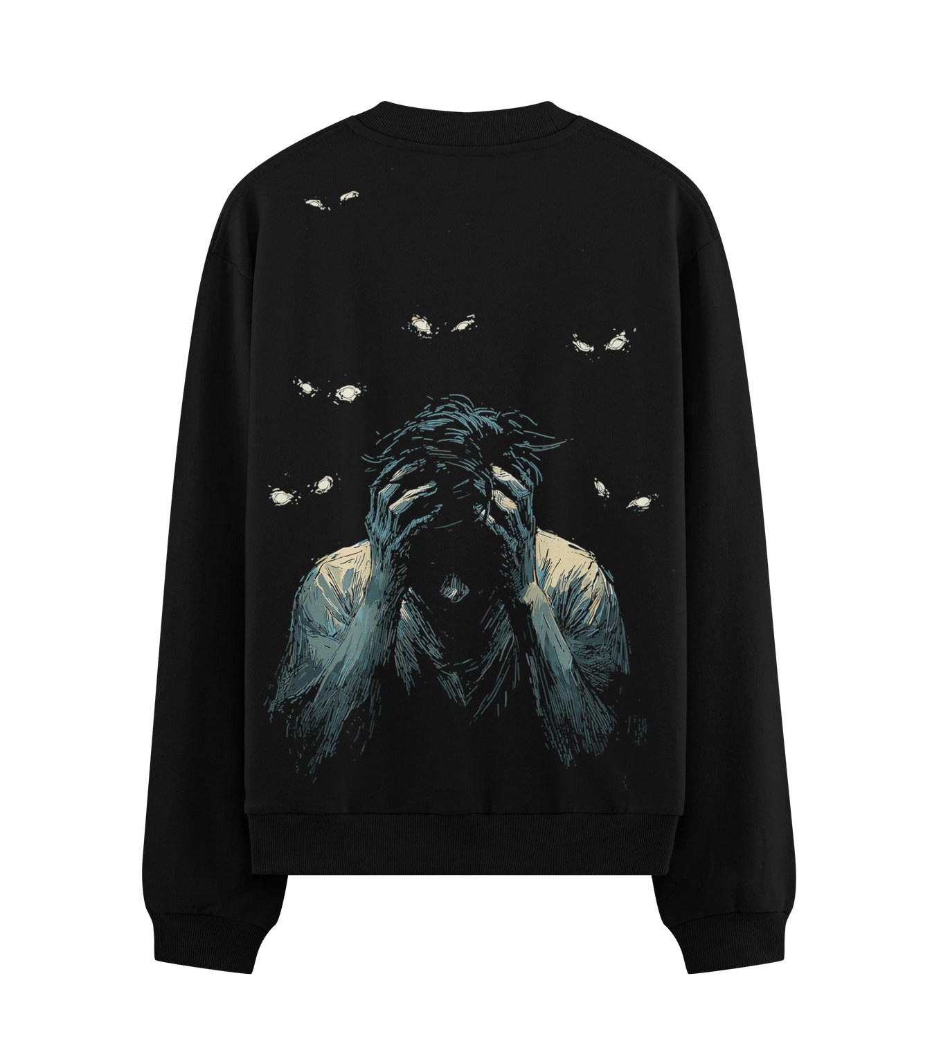 Anxiety artwork on PRDGY sweatshirt