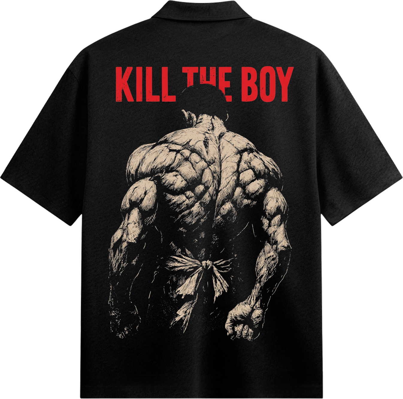 Titanblood Shirt by PRDGY — muscular creature illustration with bold red typography, dark aesthetic design