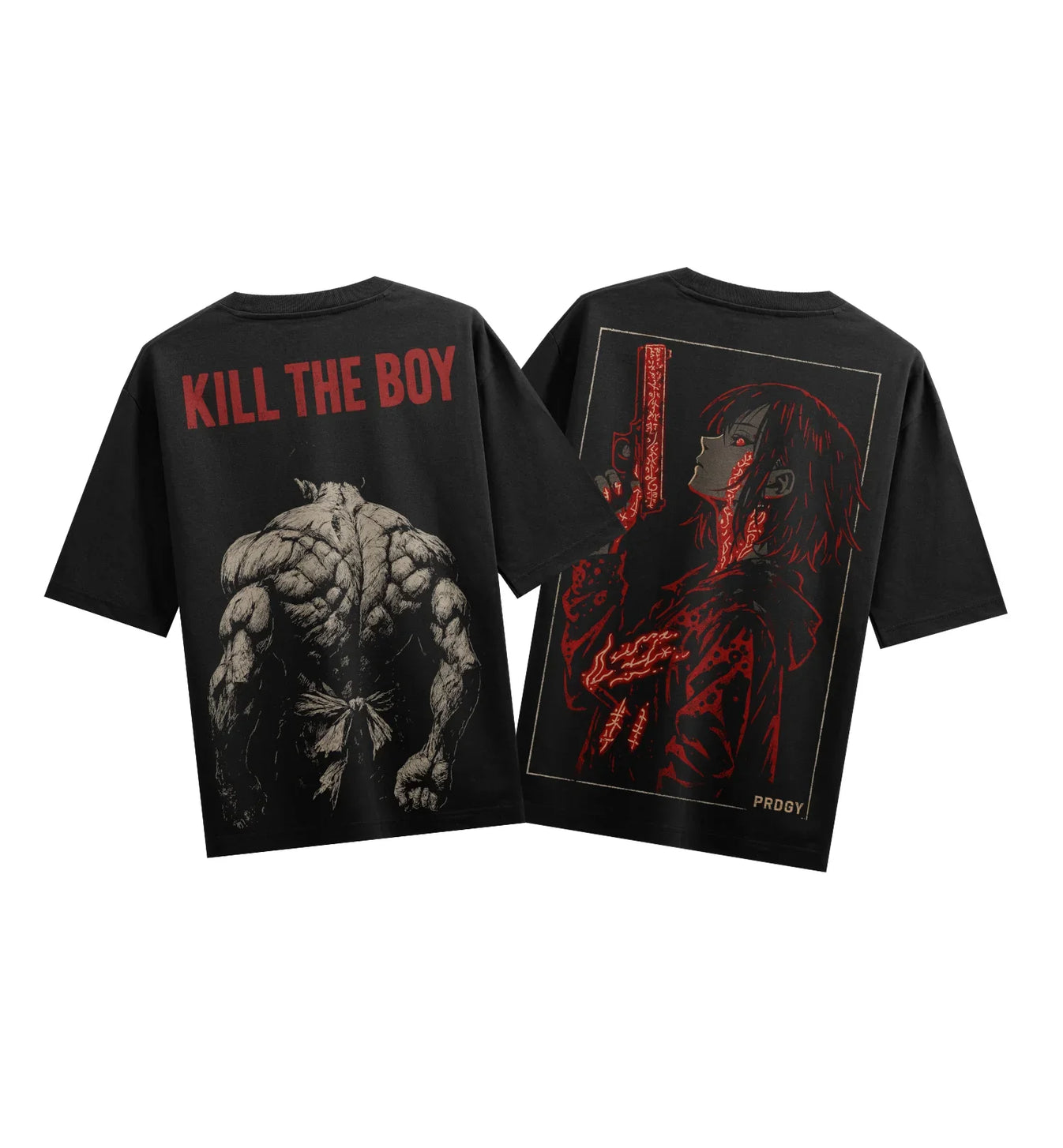 KILL THE BOY artwork on PRDGY oversized t-shirt