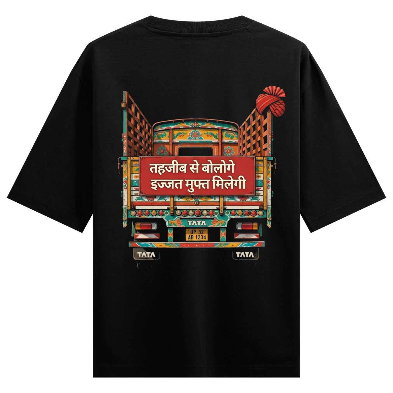 Desi Etiquette Oversized T-Shirt by PRDGY — vibrant traditional truck art design, desi design