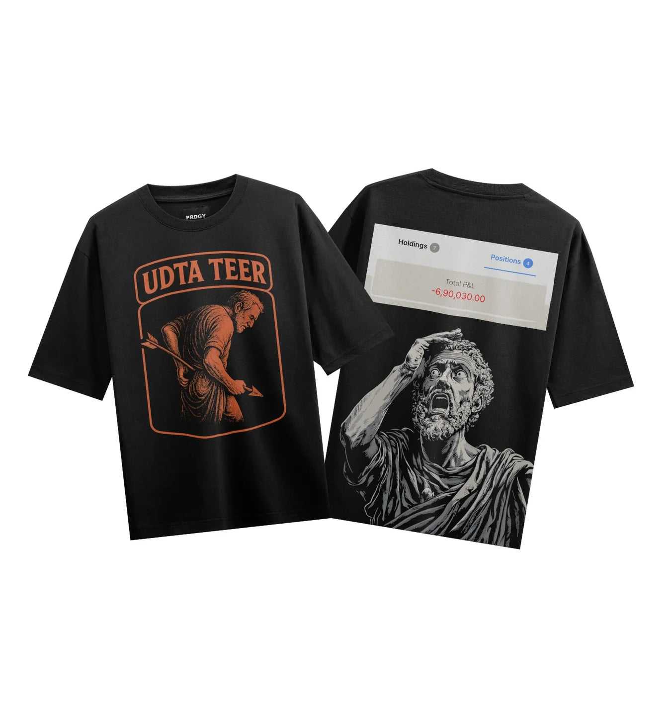 UDTA TEER Holdings 7 Positions 4 Total P&L 6 90 030 00 artwork on PRDGY oversized t-shirt