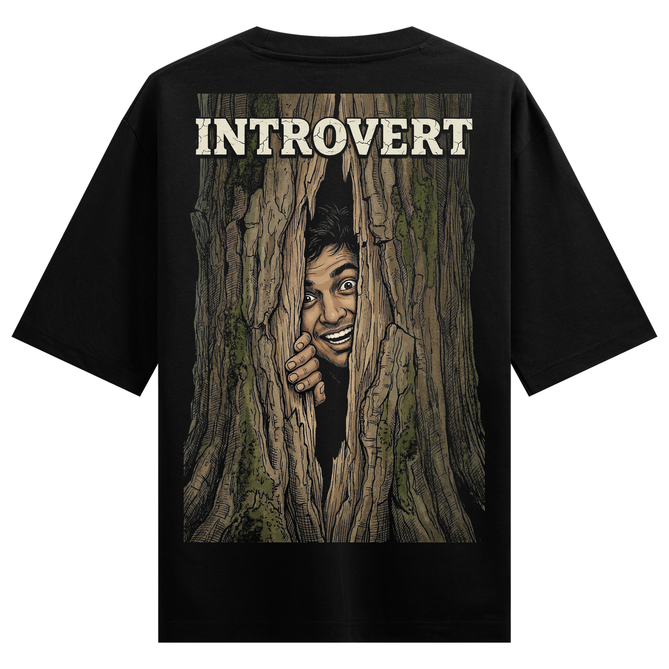 Antarmukhi Oversized T-Shirt by PRDGY — bold graphic of a hidden figure in a tree, introvert design