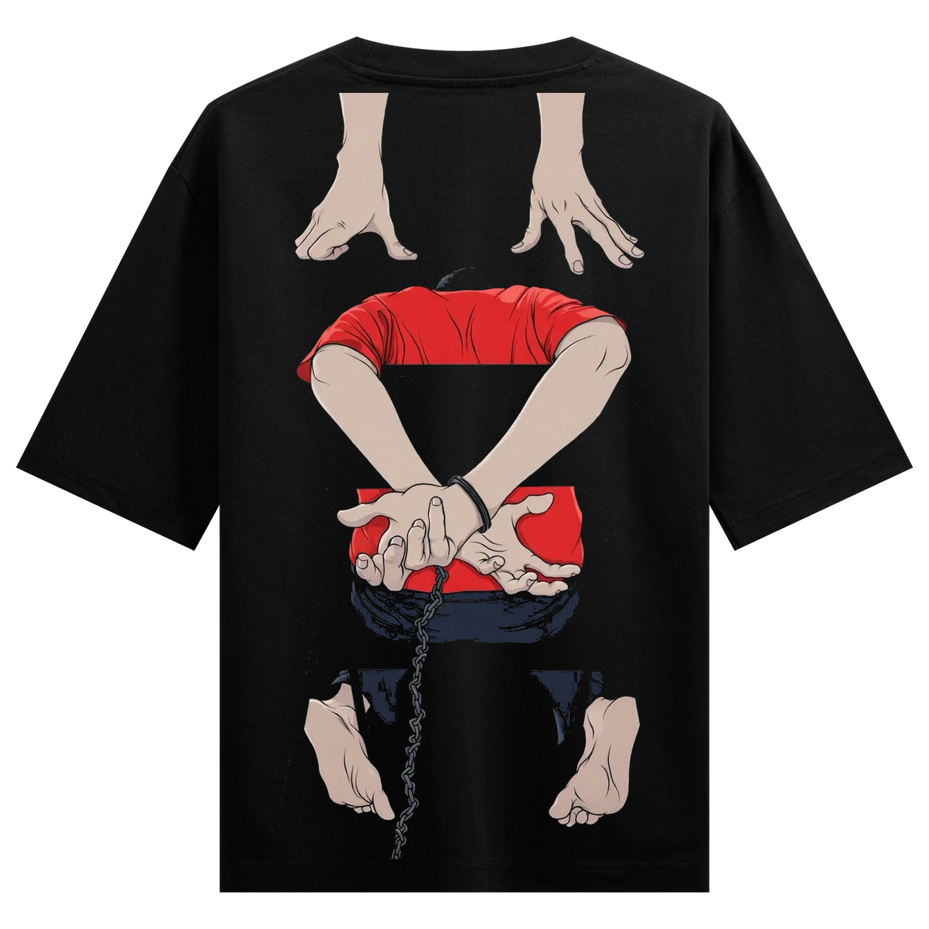 Tragic Hero Oversized T-Shirt by PRDGY — a figure bound in chains, symbolizing oppression, struggle design.