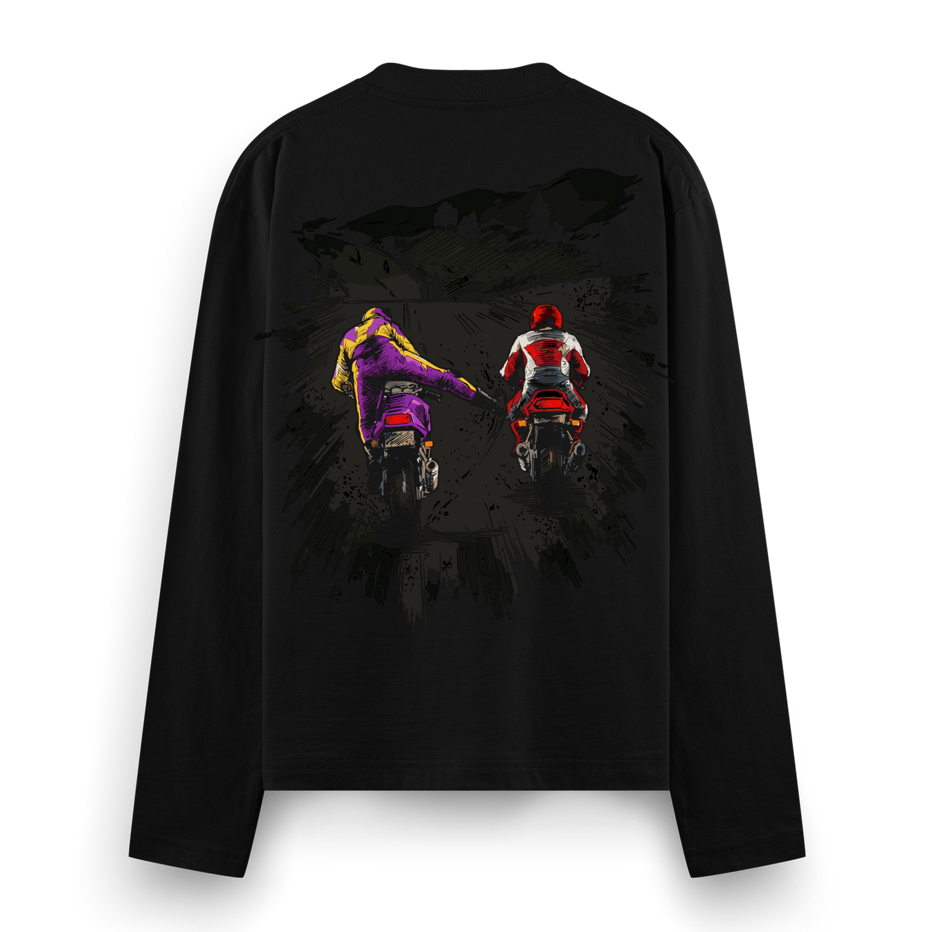 Offroad Track Full Sleeve T-Shirt by PRDGY — Two riders racing on motorbikes, streetwear design.