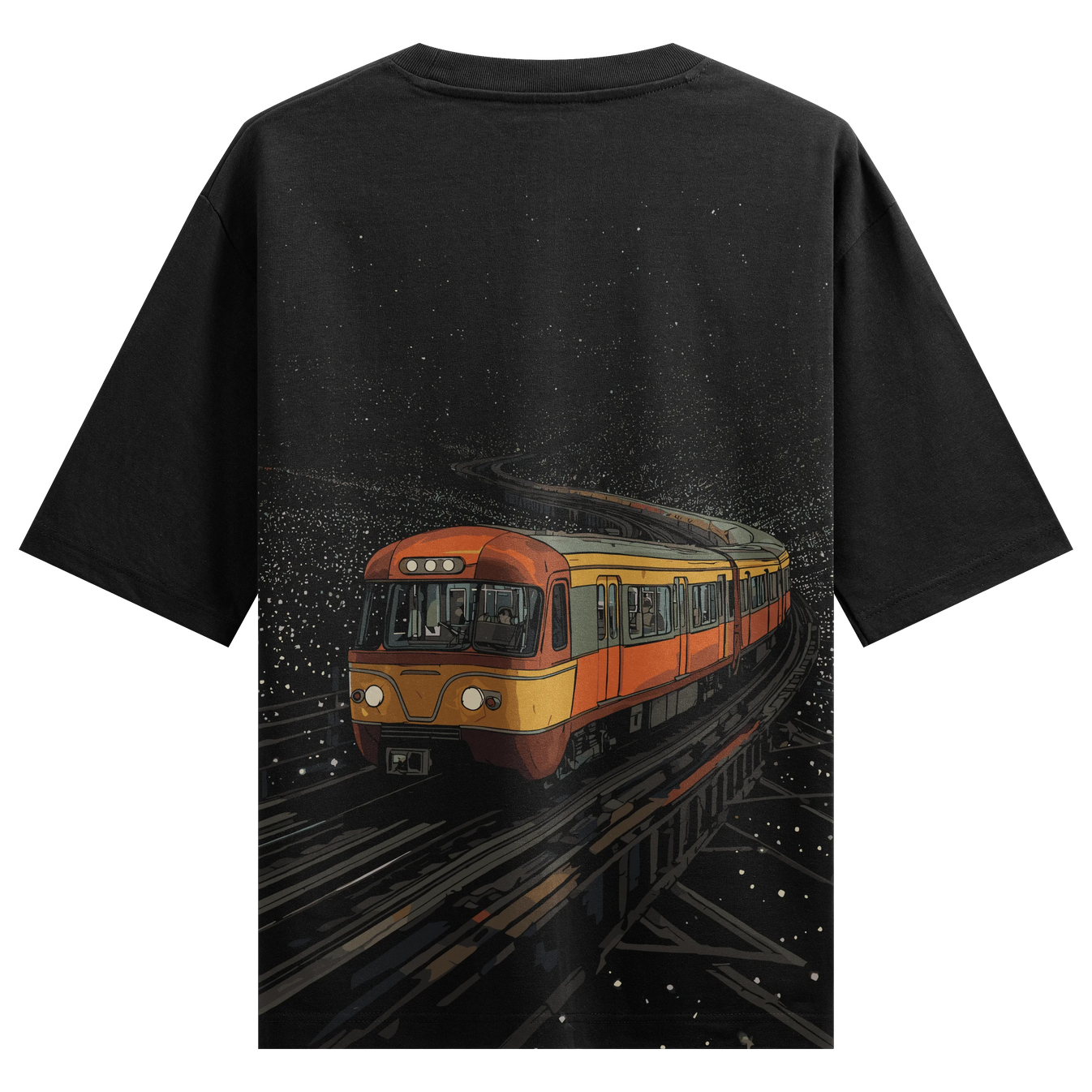 Train artwork on PRDGY oversized t-shirt