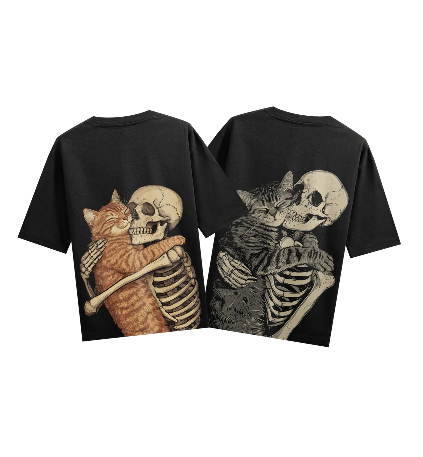 Cat Skeleton Friends artwork on PRDGY oversized t-shirt