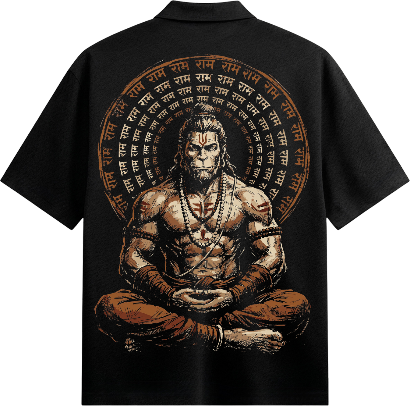Bhakt Shakti Shirt by PRDGY — muscular deity in lotus pose with Sanskrit mantra halo, spiritual design.