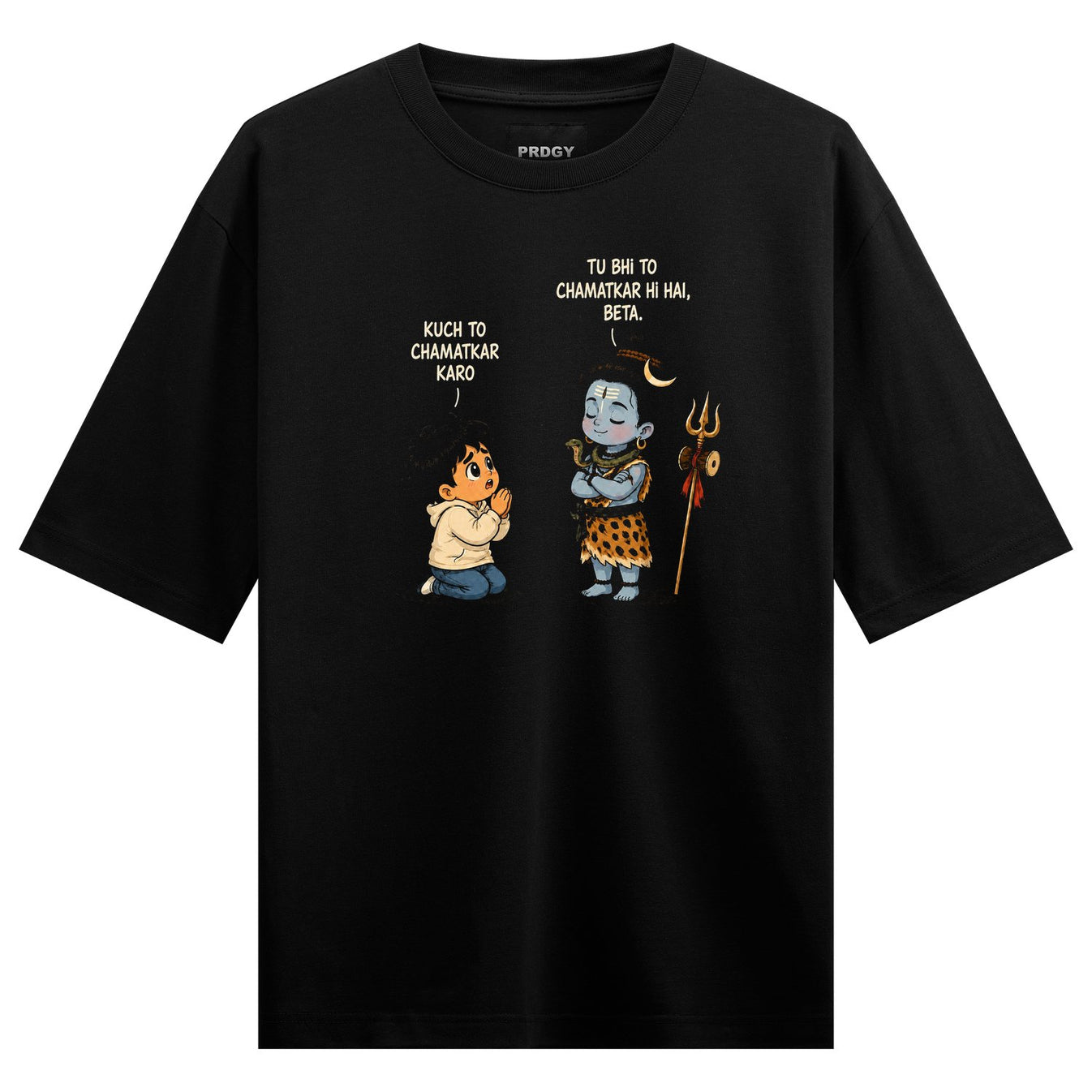 Chamatkar Plea artwork on PRDGY oversized t-shirt
