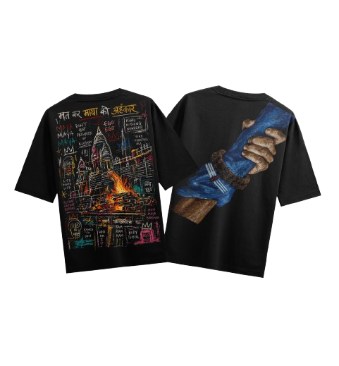 Crease of Karma T-Shirt by PRDGY — Shiva's blue hand reaching a devotee's, Om design.