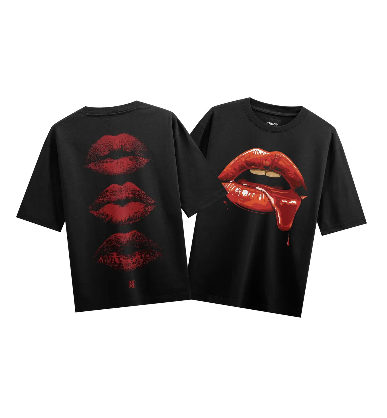 Lips artwork on PRDGY oversized t-shirt