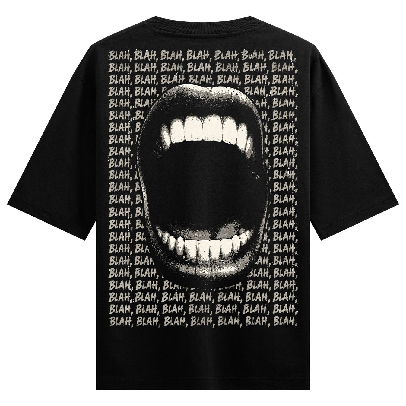 Blah Expression T-Shirt by PRDGY — large mouth graphic with 'BLAH' text, humour design