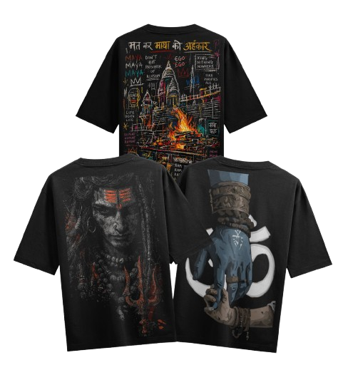 Cosmic Wrath T-Shirt by PRDGY — Fierce Aghori-Shiva portrait with Om hand, mahadev design.