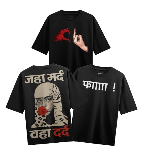 Bold Type T-Shirt by PRDGY — striking typography with blunt Hindi statements, hindi design
