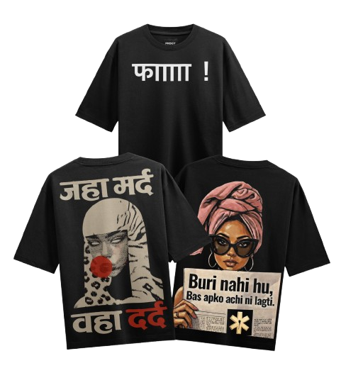 Bad Press T-Shirt by PRDGY — bold poster women with Hindi headlines, desi design
