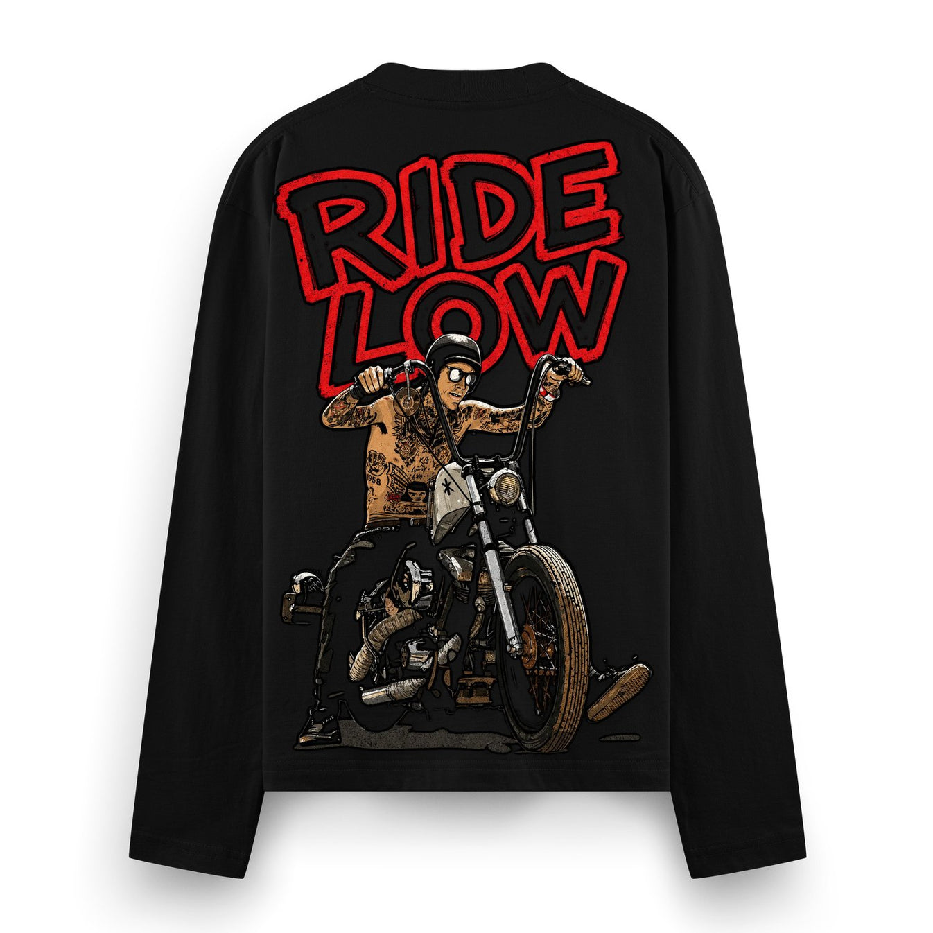 biker t shirt artwork on PRDGY oversized full sleeve t-shirt