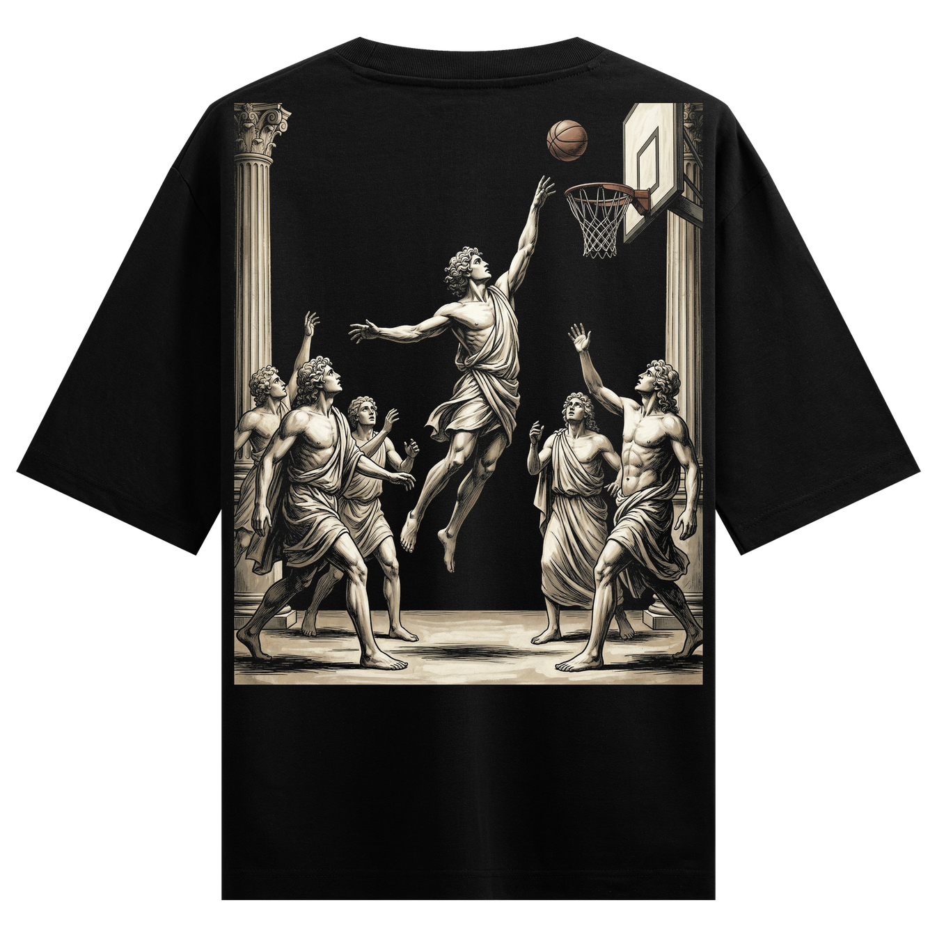 Ancient Ballr Oversized T-Shirt by PRDGY — classical art meets basketball design, streetwear design