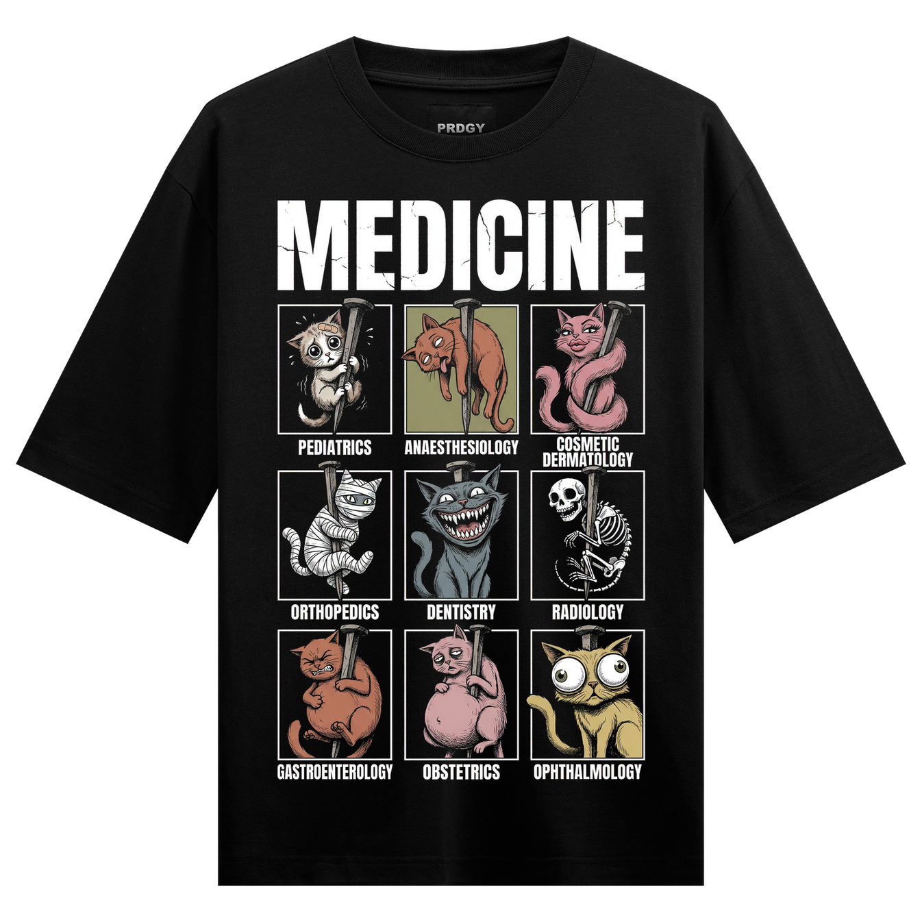 Neet Cats Oversized T-Shirt by PRDGY — cute cats in medical specialties, humour design