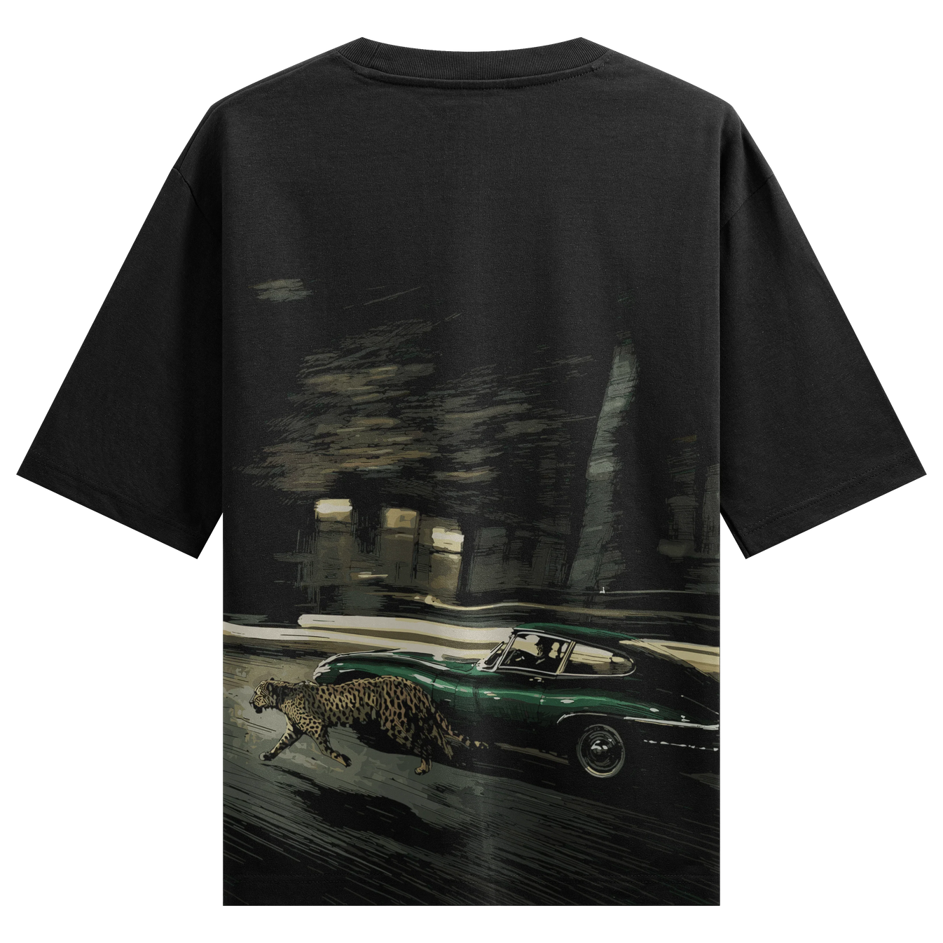 Jaguar And Car artwork on PRDGY oversized t-shirt