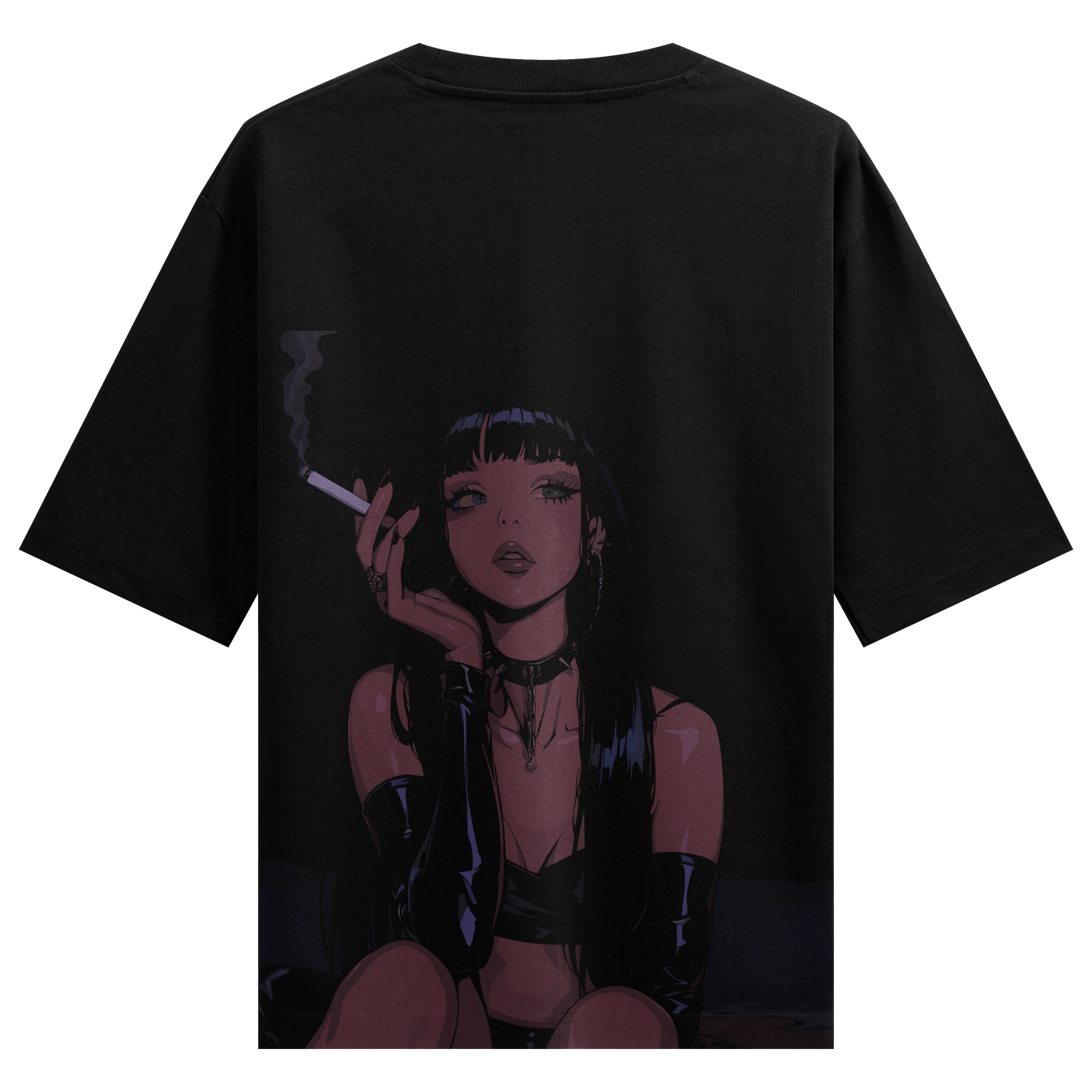 Anime Girl Smoking artwork on PRDGY oversized t-shirt