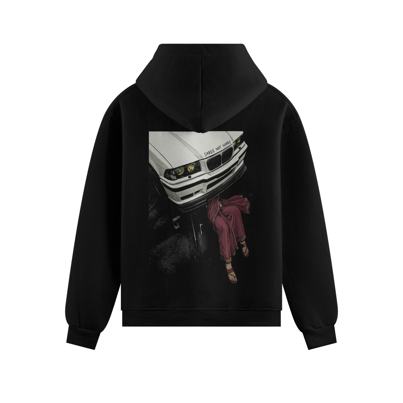 SAREE NOT SORRY artwork on PRDGY hoodie