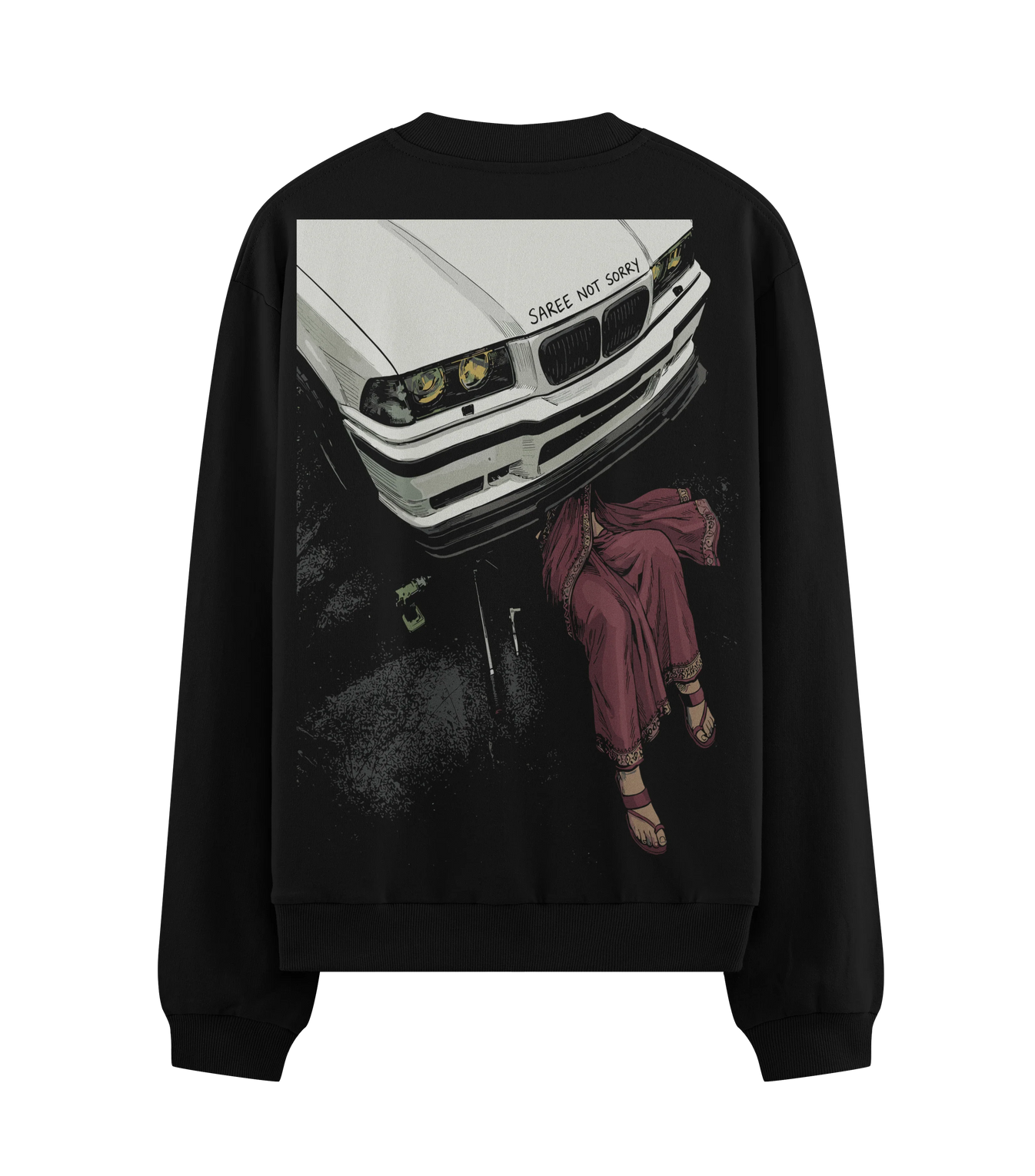 SAREE NOT SORRY artwork on PRDGY sweatshirt