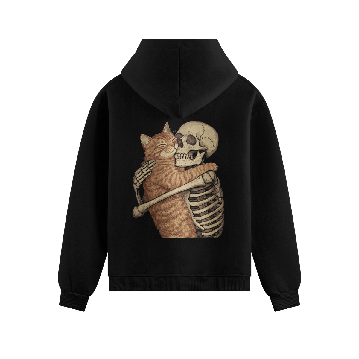 Cat Skeleton Friends artwork on PRDGY hoodie