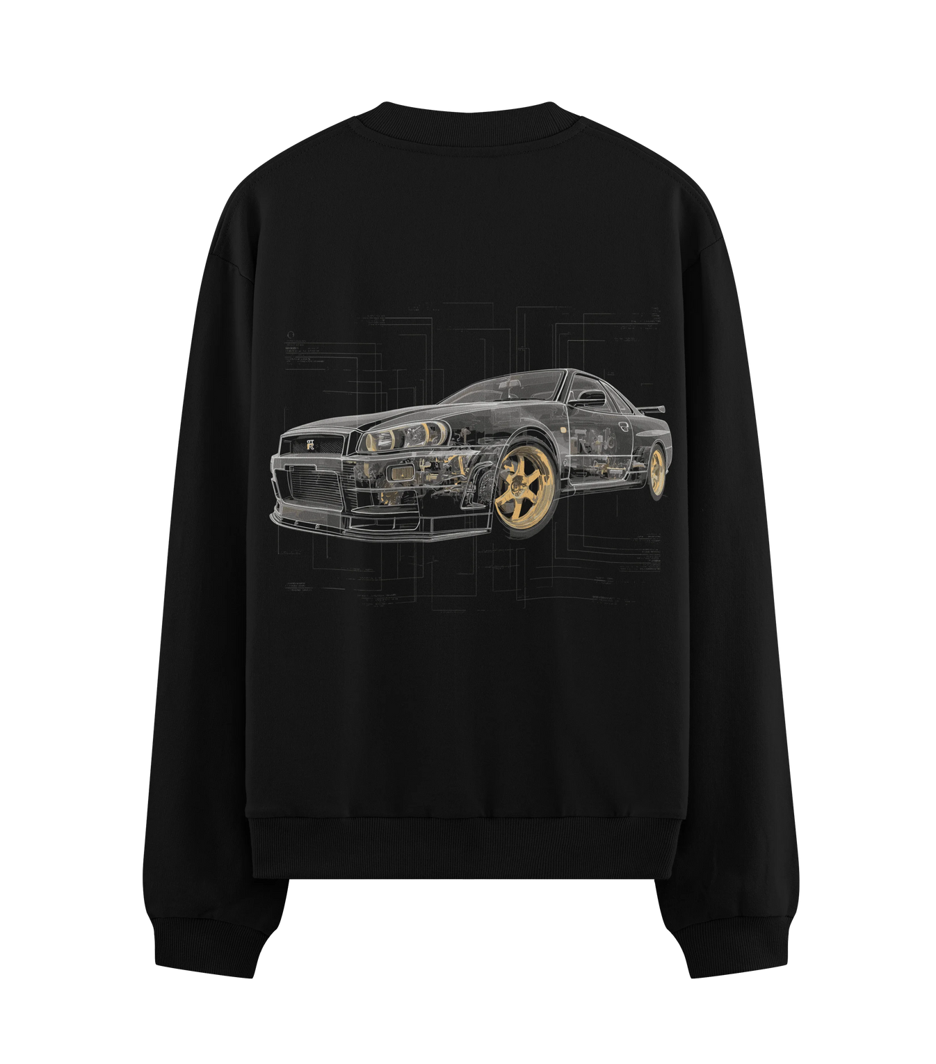 Nissan Skyline GT-R R34 artwork on PRDGY sweatshirt