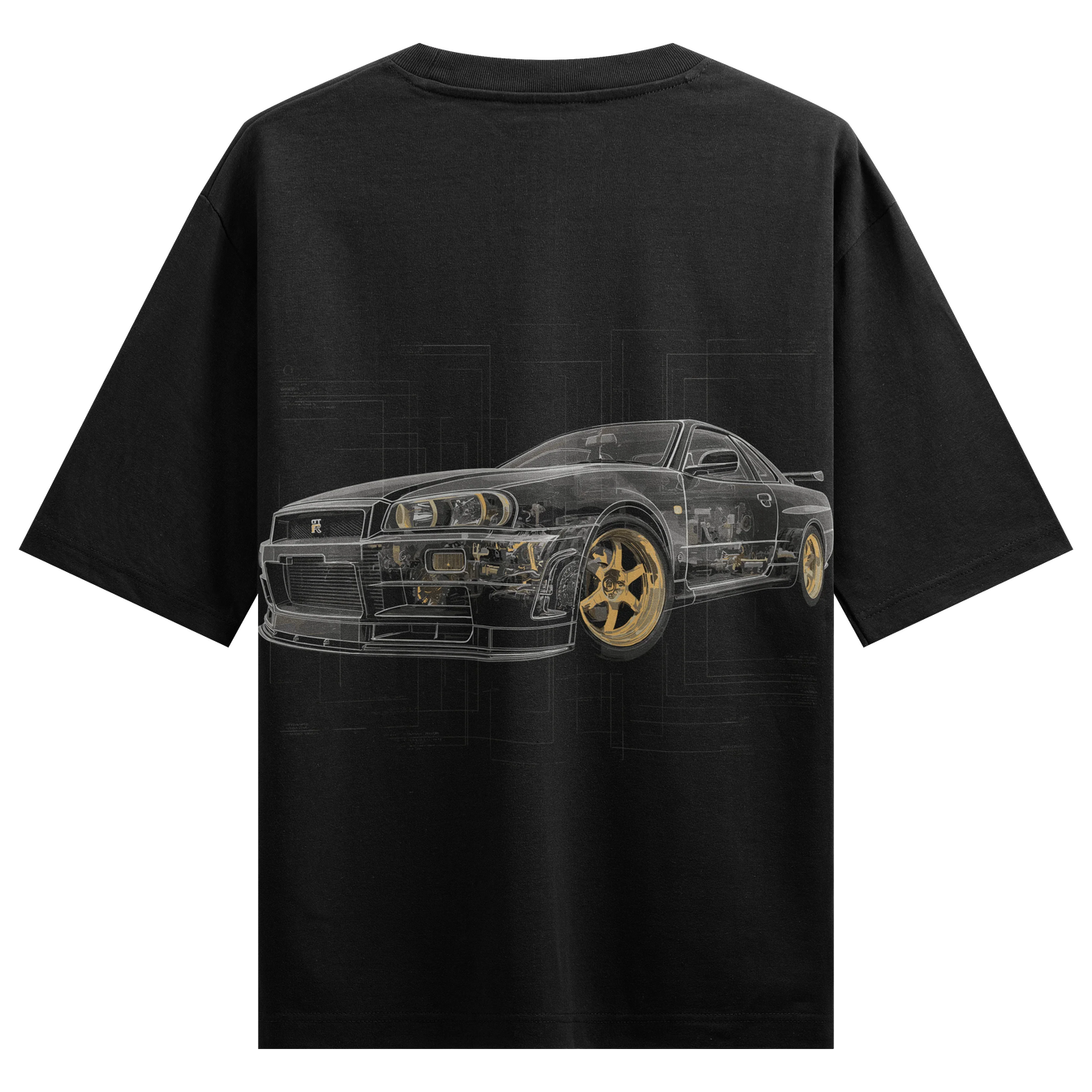 Nissan Skyline GT-R R34 artwork on PRDGY oversized t-shirt