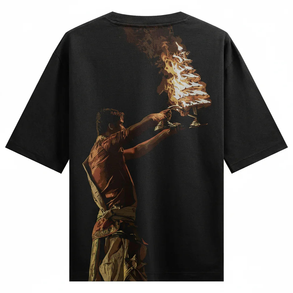 PRDGY Ganga Aarti Back Print Oversized T-Shirt