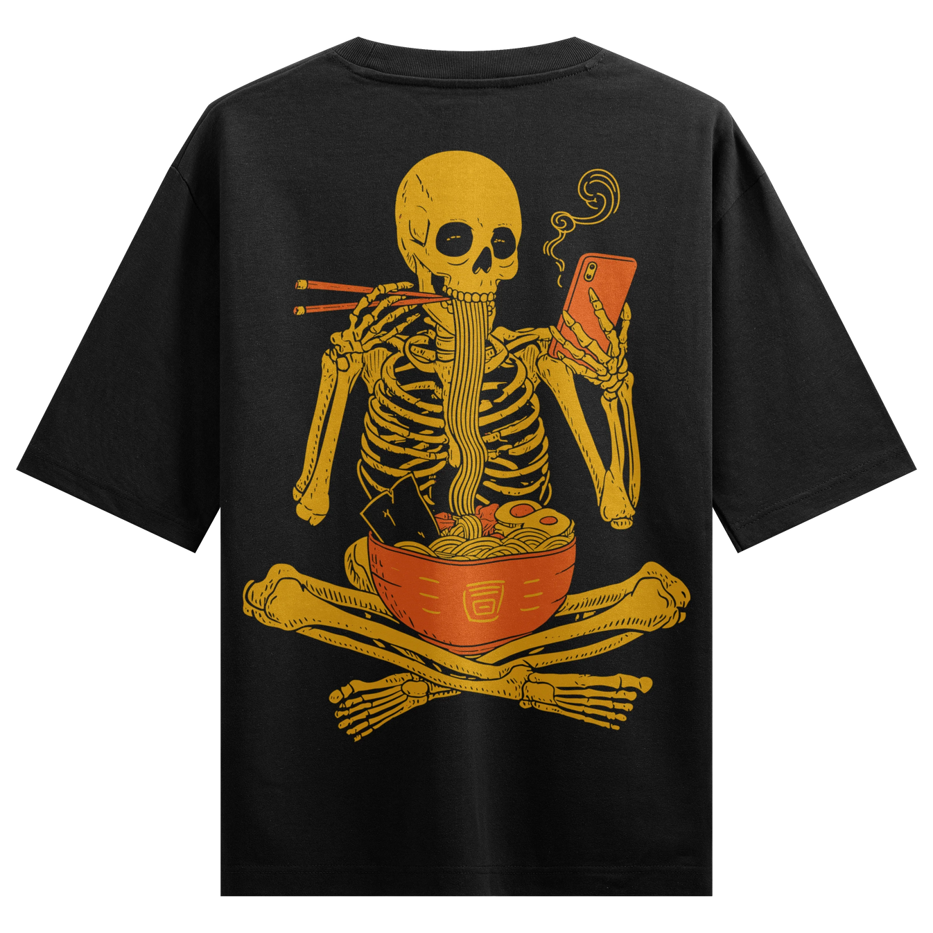 Skeleton Ramen artwork on PRDGY oversized t-shirt