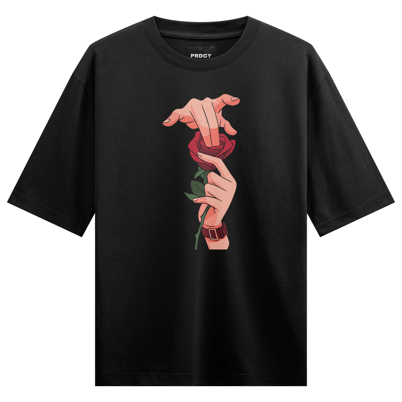 Rose artwork on PRDGY oversized t-shirt