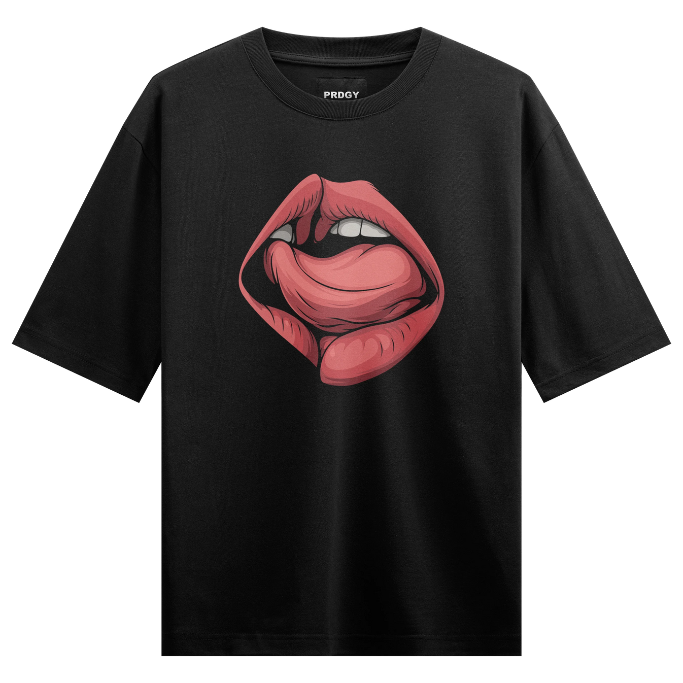 Lips artwork on PRDGY oversized t-shirt