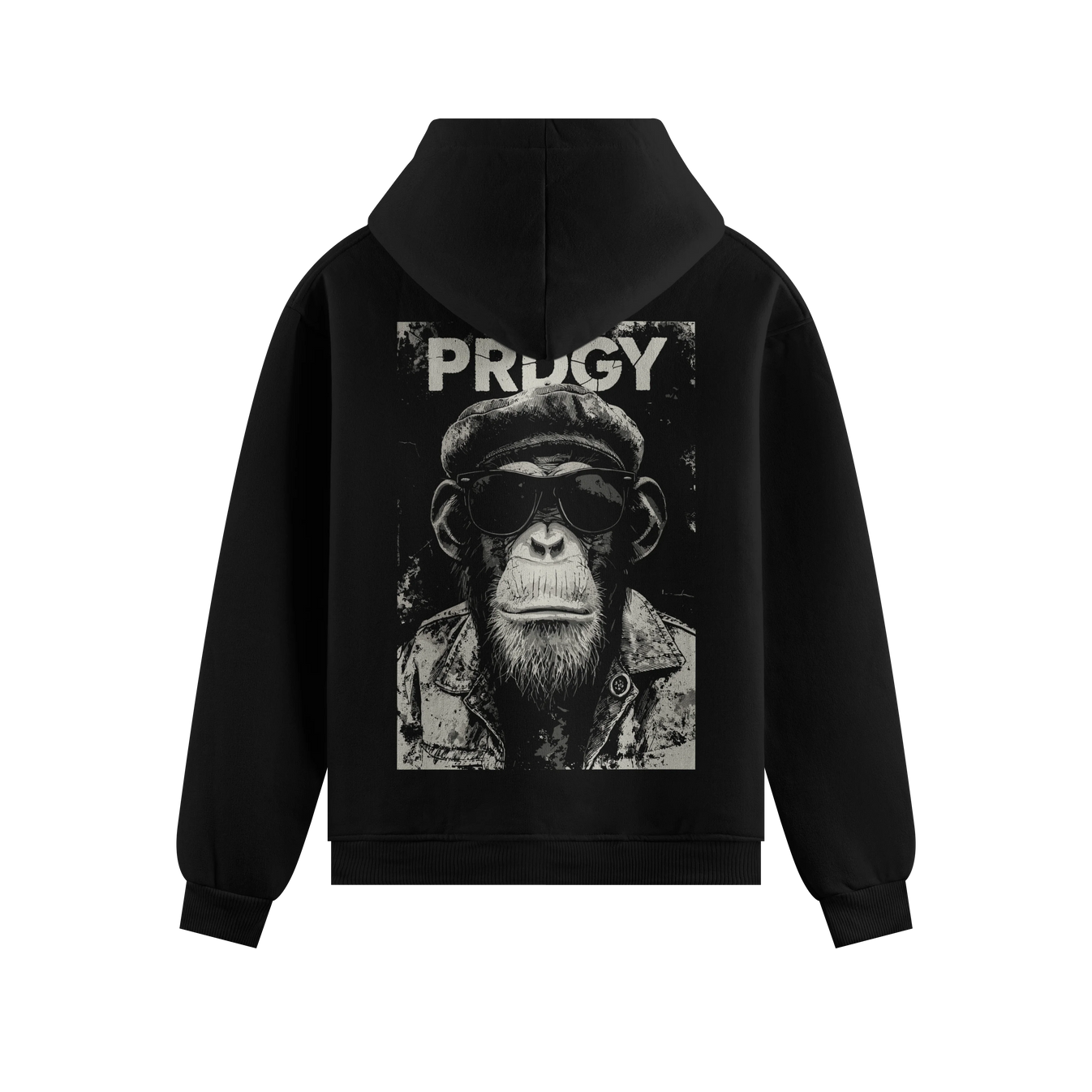 Chimpanzee artwork on PRDGY hoodie