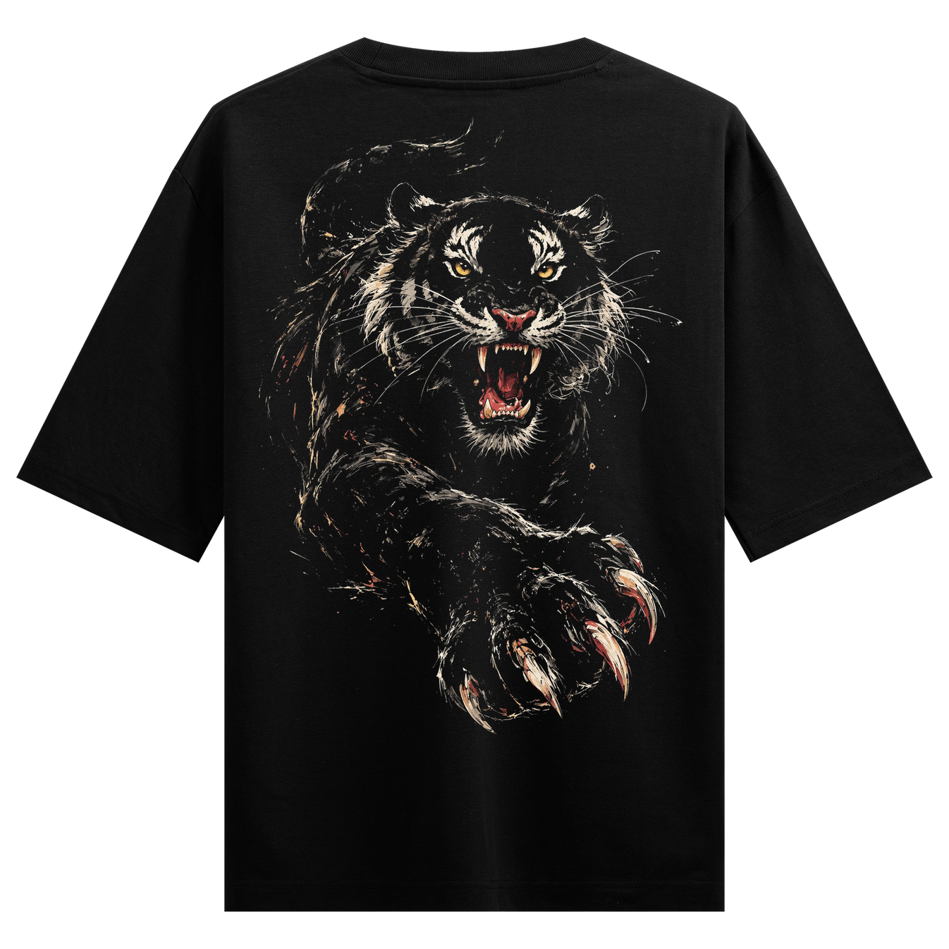 Black Tiger T-Shirt by PRDGY — ferocious black tiger mid-pounce, dark art design