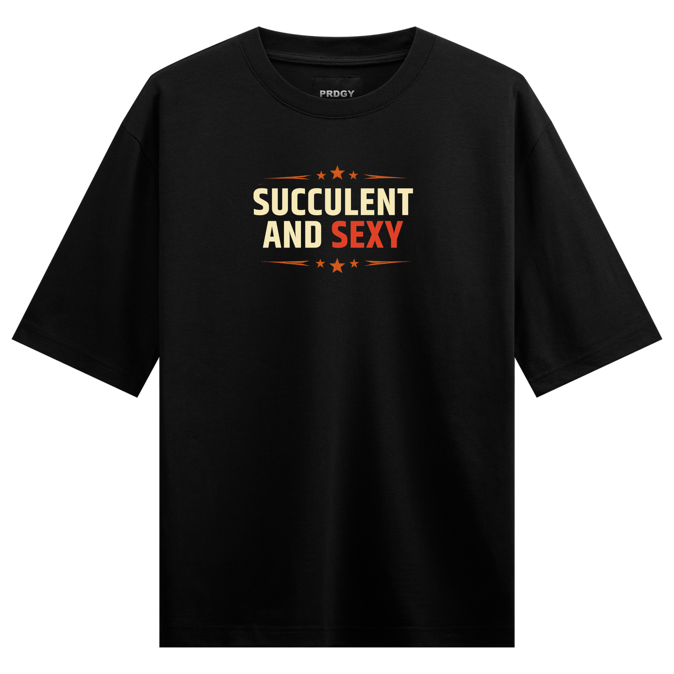Bold Appetite Oversized T-Shirt by PRDGY — Bold typography with succulents and fiery accents, botanical design