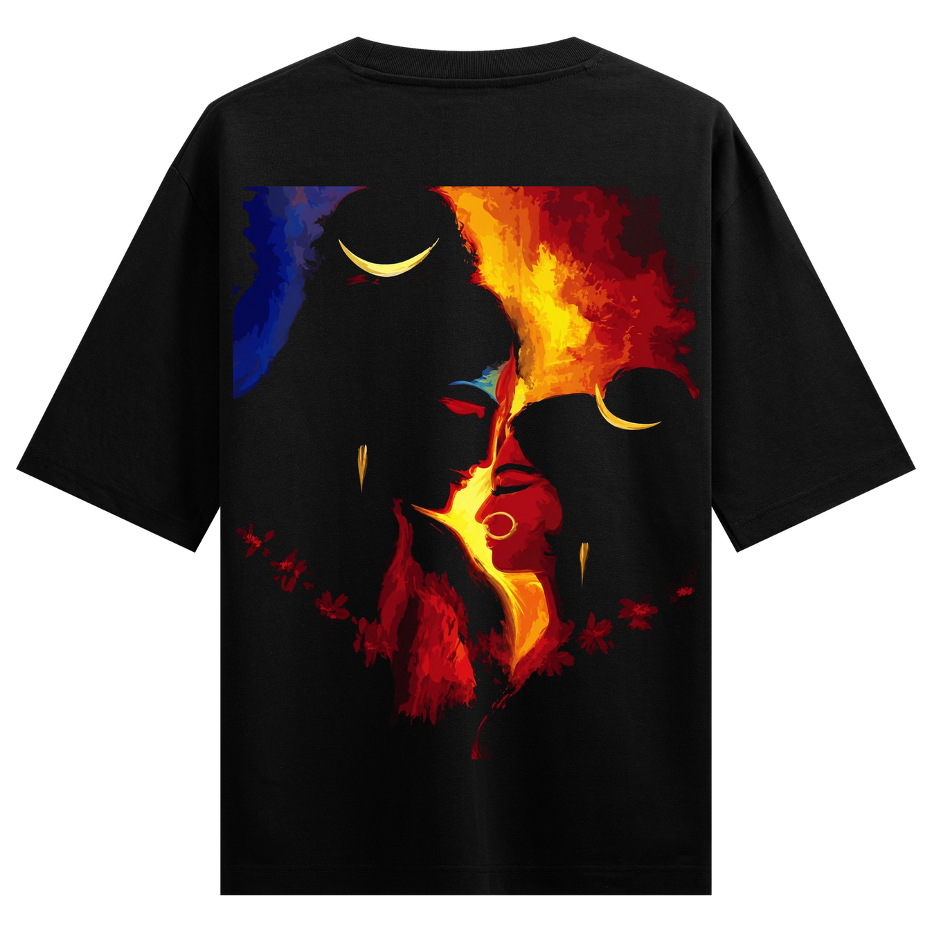 Bound by Creation T-Shirt by PRDGY — vibrant artwork depicting Parvati and Shiva, mahadev design