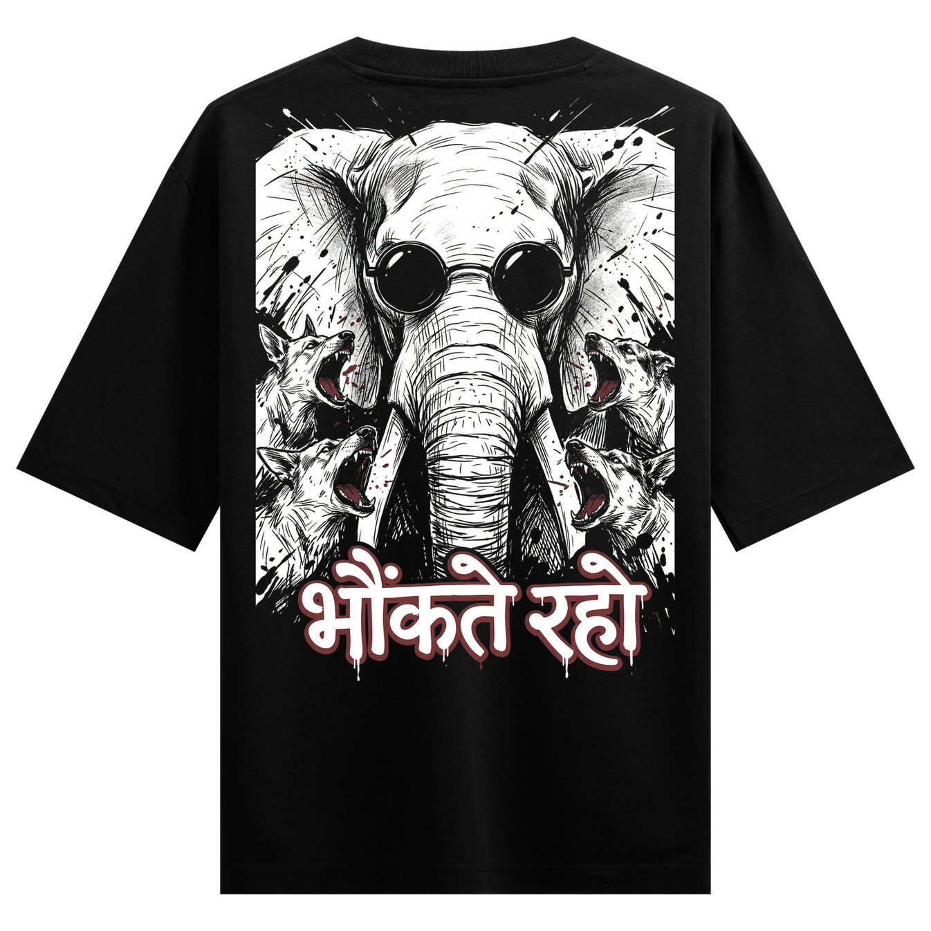 Chale Bazaar Oversized T-Shirt by PRDGY — striking elephant graphic with Hindi script, streetwear design