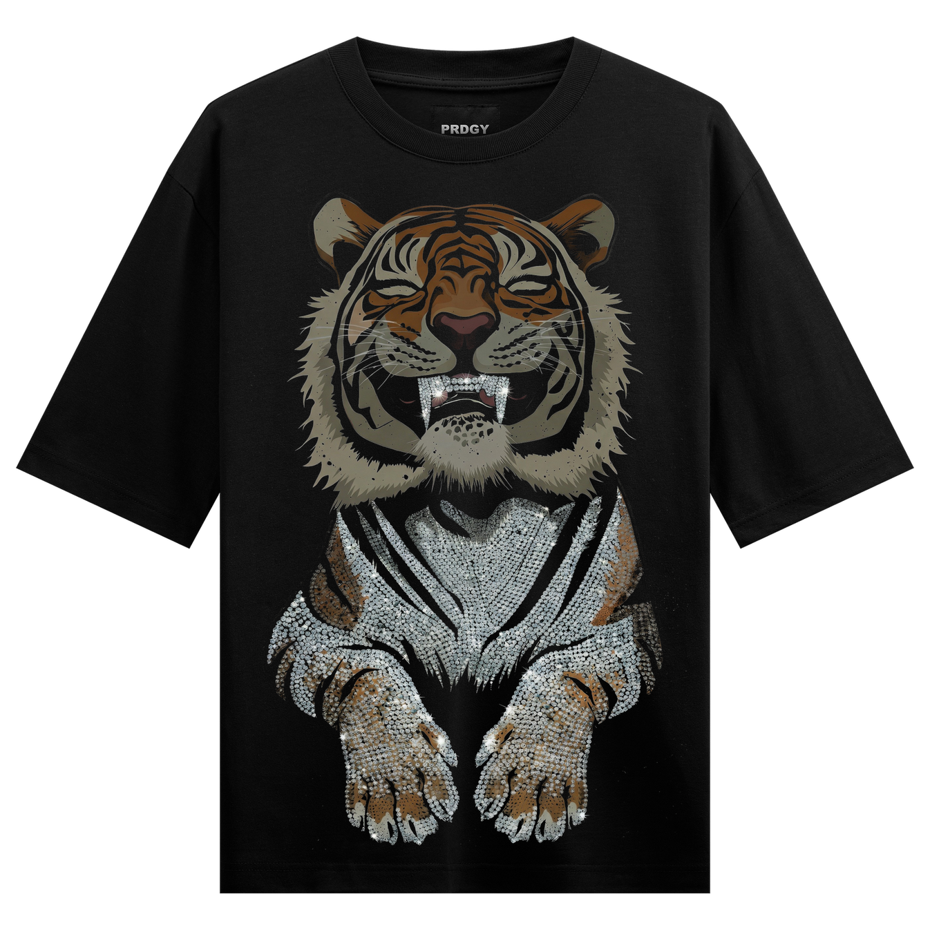 Dripping But Dangerous Oversized T-Shirt by PRDGY — Cutie tiger graphic with bold metallic design, streetwear design.