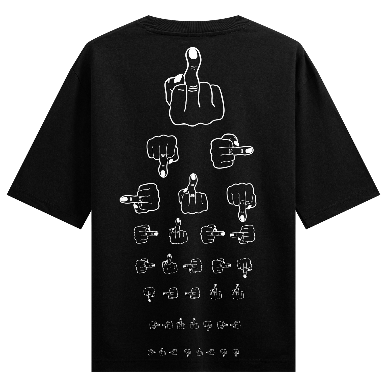 Eye Chart T-Shirt by PRDGY — hand gestures forming a provocative design, humour design