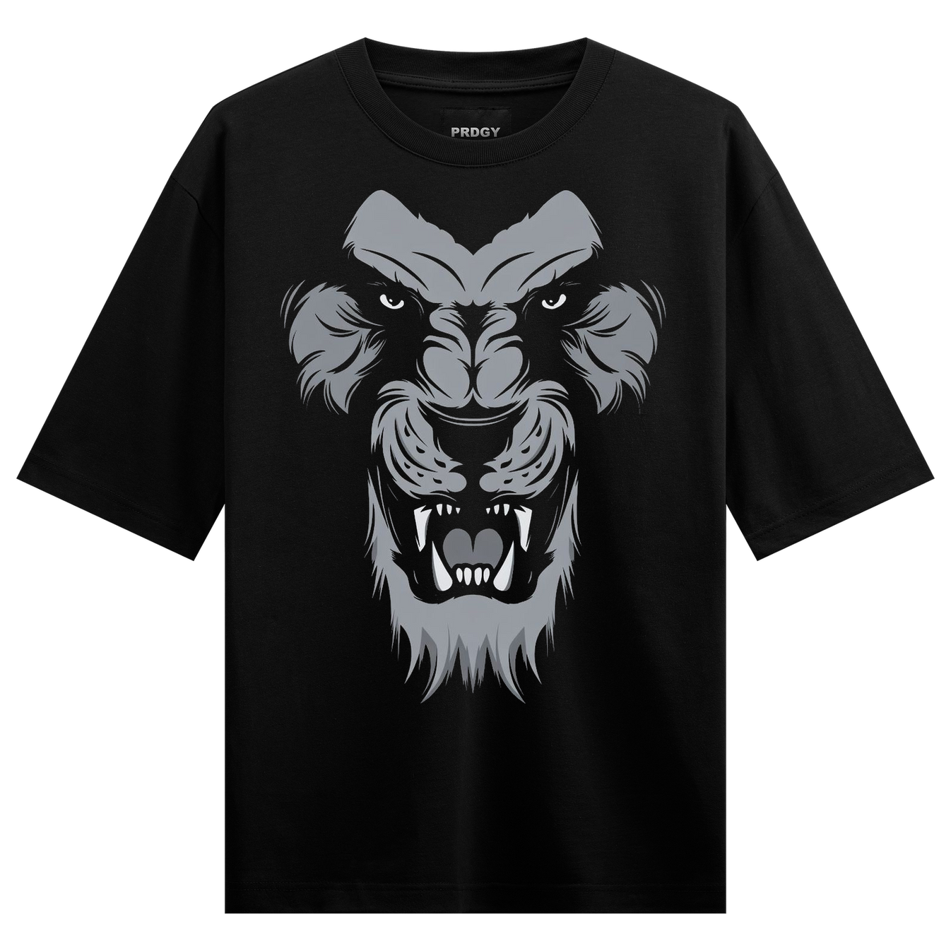 Fierce Wolf T-Shirt by PRDGY — bold graphic illustration of a roaring lion's head, animal print design