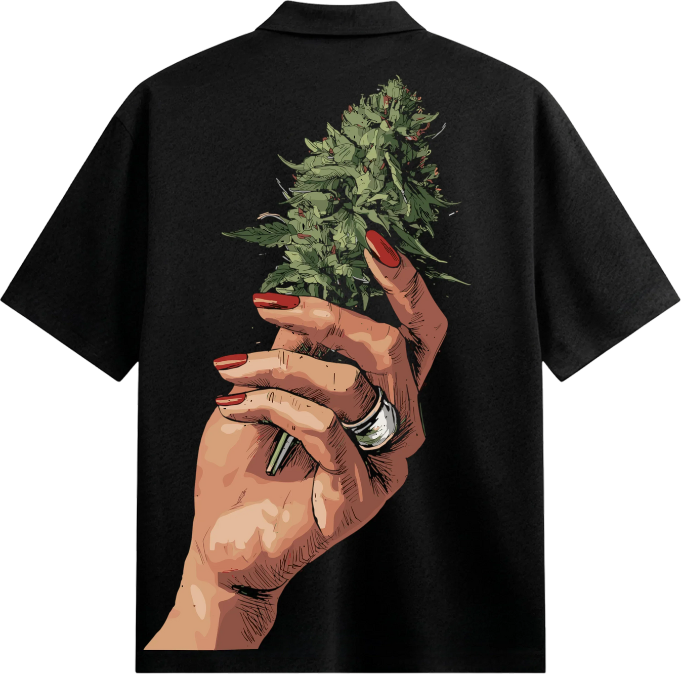 Cannabis artwork on PRDGY oversized t-shirt